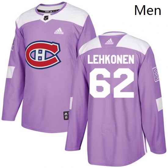 Mens Adidas Montreal Canadiens 62 Artturi Lehkonen Authentic Purple Fights Cancer Practice NHL Jersey
